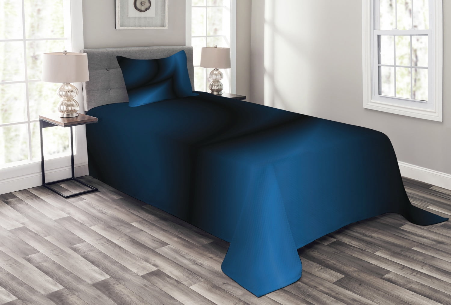 Twin Blue Quilted Bedspread Set with Pillow Sham