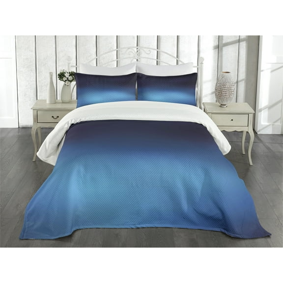 Ambesonne Navy Quilted Bedspread Set 3 Pcs, Blue Ombre Ocean Inspired, King Size, Dark Blue