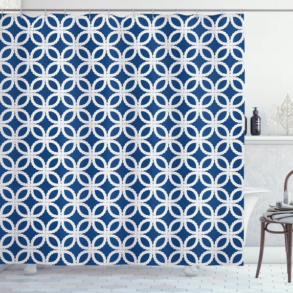 Ambesonne Navy Shower Curtain, Marine Life Woven Composition, 69"Wx70"L, Navy Blue and White