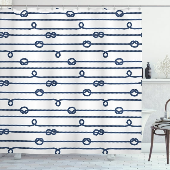 Ambesonne Navy Shower Curtain, Sea Marine Nautical Knots, 69"Wx84"L, Navy Blue and White