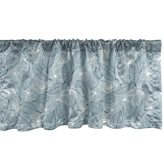 Ambesonne Navy Valance Pack of 2, Line Art Flowers Leaves Plot, 54"X12", Pale Blue Grey White