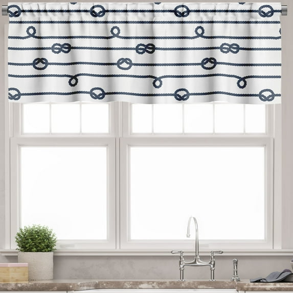 Ambesonne Navy Valance Pack of 2, Sea Marine Nautical Knots, 42"X18", Navy Blue and White