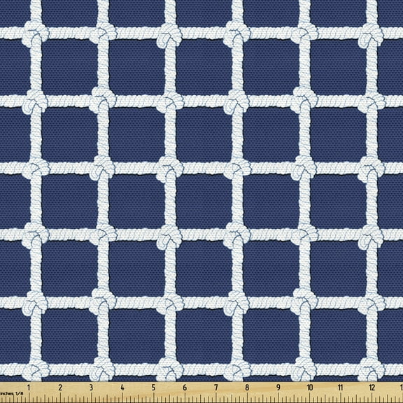 Ambesonne Navy White Fabric by the Yard Upholstery, Sailor Squares Grid, 3 Yards, Night Blue White