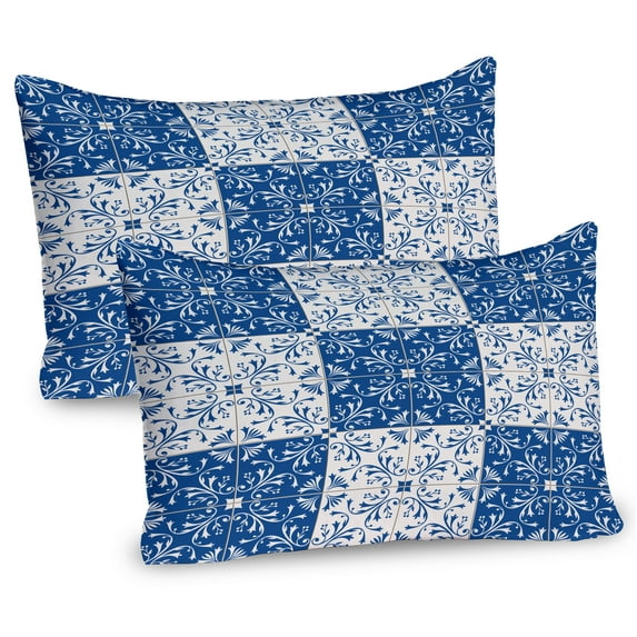 Ambesonne Navy White Pillow Sham 2 Pack, Portuguese Mosaic, 26"x20", Navy Blue White