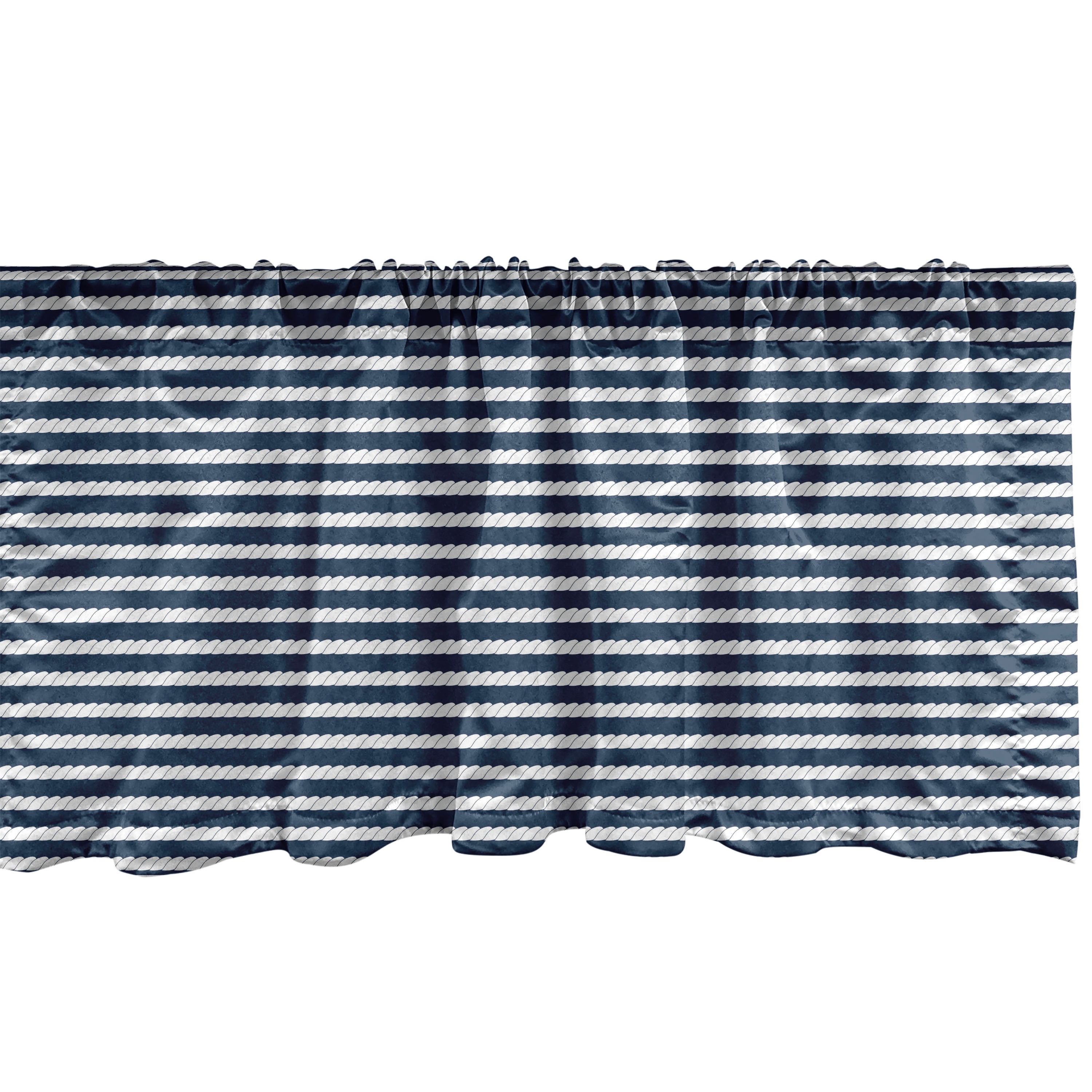 Navy and White Striped Satin Rod Pocket Valance