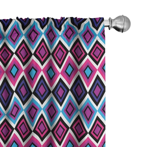 Ambesonne Navy and Blush Window Curtains, Psychedelic Lines, Each 28" W x 95" L, Magenta Purple Blue