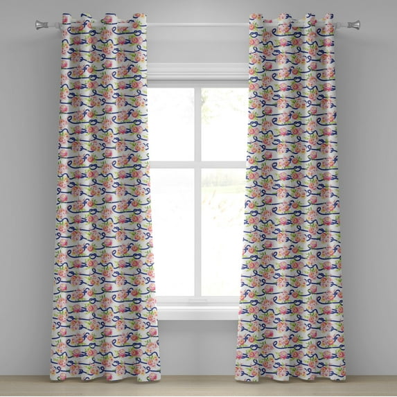 Ambesonne Navy and Blush Grommet Curtain, Marine Floral, 50" x 96", Navy Blue Pink Green