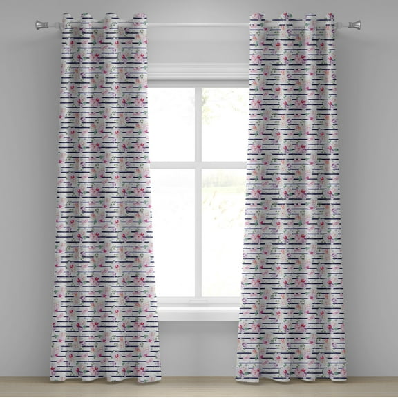 Ambesonne Navy and Blush Grommet Curtain, Soft Bouquets, 50" x 84", Purple Pink Reseda Green