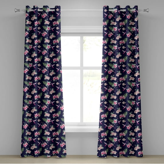 Ambesonne Navy and Blush Grommet Curtain, Tiny Little Hearts, 50" x 108", Indigo Green Pink