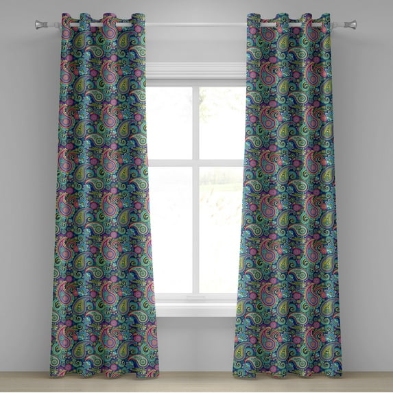 Ambesonne Paisley Grommet Curtain, Bohem Colorful, 50" x 84", Multicolor