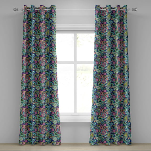 Ambesonne Paisley Grommet Curtain, Bohem Colorful, 50" x 84", Multicolor