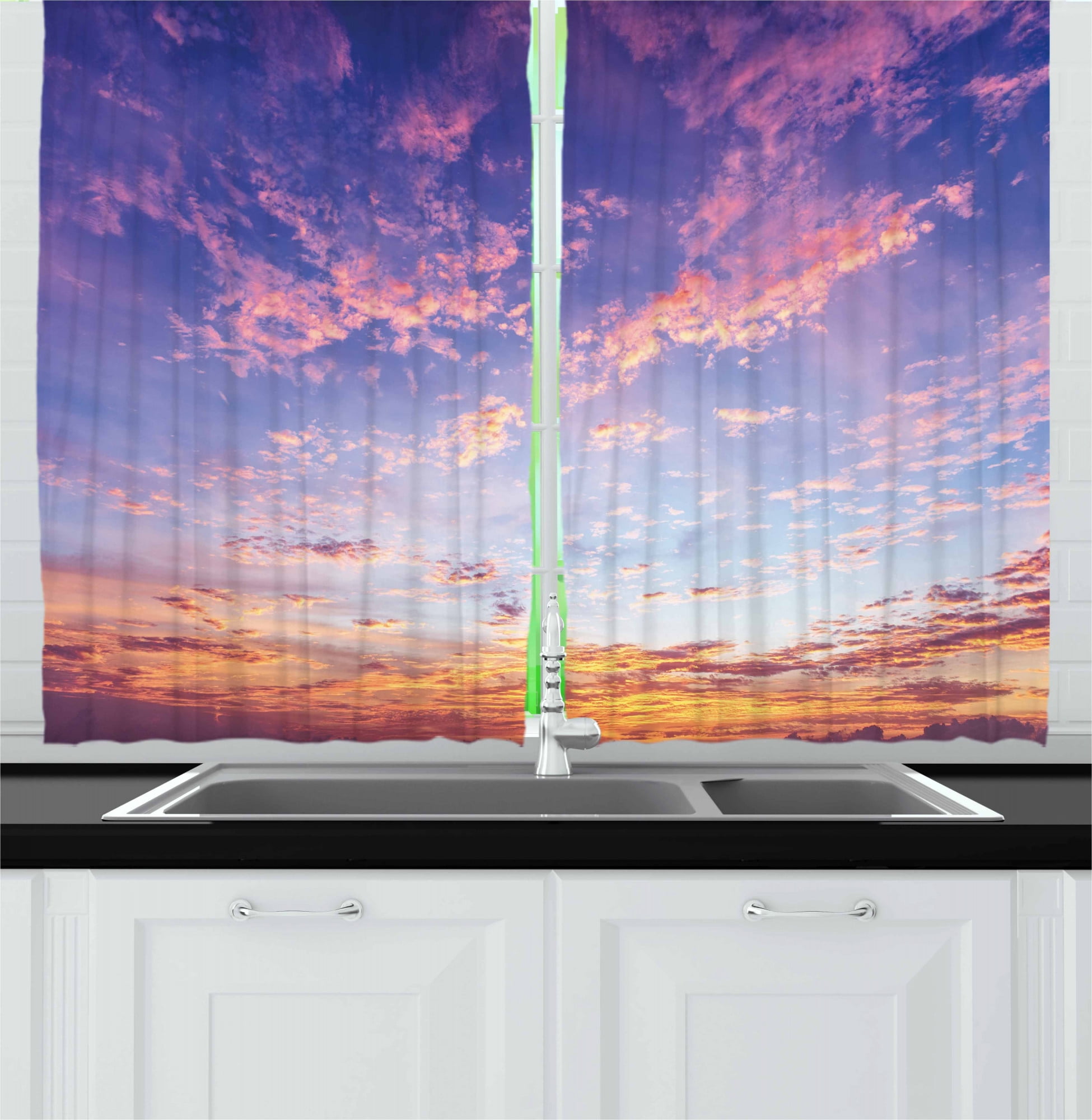 Ambesonne Navy and Blush Kitchen Curtains, Ethereal Sky, 55"x45", Pink