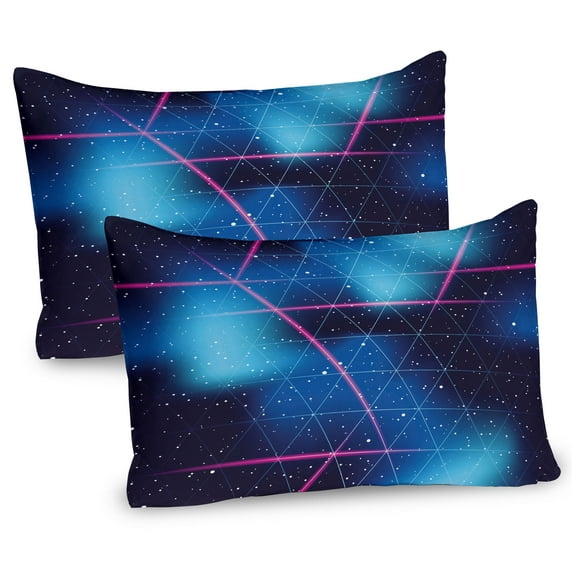 Ambesonne Navy and Blush Pillow Sham 2 Pack, Retrofuturistic, 26"x20", Indigo Blue Hot Pink