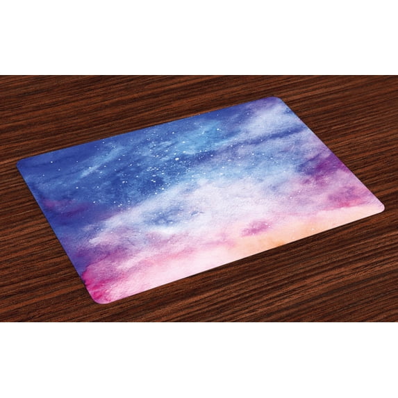 Ambesonne Navy and Blush Place Mats Set of 4, Watercolor Space, Standard Size, Blue Pink Salmon