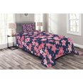 thumbnail image 1 of Ambesonne Navy and Blush Quilted Bedspread Set 2 Pcs, Japanese Spring, Twin Size, Dark Blue Coral Pink, 1 of 3