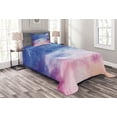 thumbnail image 1 of Ambesonne Navy and Blush Quilted Bedspread Set 2 Pcs, Watercolor Space, Twin Size, Blue Pink Salmon, 1 of 3