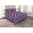 thumbnail image 1 of Ambesonne Navy and Blush Quilted Bedspread Set 3 Pcs, Psychedelic Lines, King Size, Magenta Purple Blue, 1 of 3
