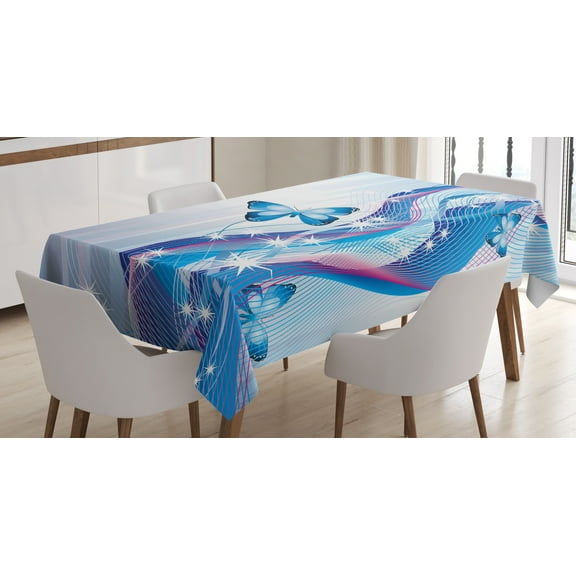 Ambesonne Navy and Blush Tablecloth Rectangular Table Cover, Magic Butterfly, 60"x90", Blue Pink White