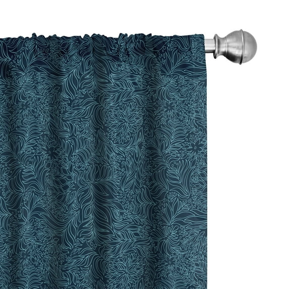 Ambesonne Navy and Teal Curtains, Abstract Flourish, Pair of 28"x95", Baby Blue and Navy Blue