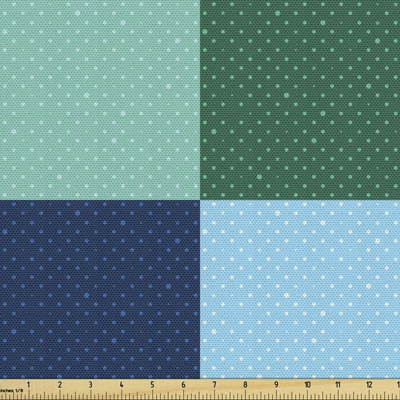 Ambesonne Navy and Teal Fabric by the Yard Upholstery, Polka Dot Squares, 3 Yards, Multicolor