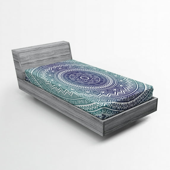Ambesonne Navy and Teal Fitted Sheet, Ombre Boho Art, Twin XL Size, Dark Blue White