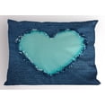 thumbnail image 1 of Ambesonne Navy and Teal Pillow Sham, Denim Heart Love, 26" X 20", Navy Blue and Seafoam, 1 of 2