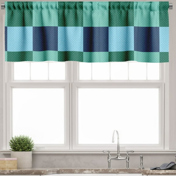 Ambesonne Navy and Teal Window Valance, Polka Dot Squares, 54" X 12", Multicolor