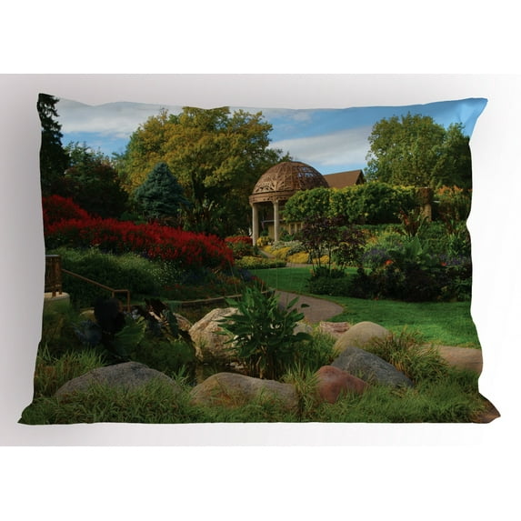 Ambesonne Nebraska Pillow Sham, Gazebo Sunken Gardens, 36" X 20", Multicolor