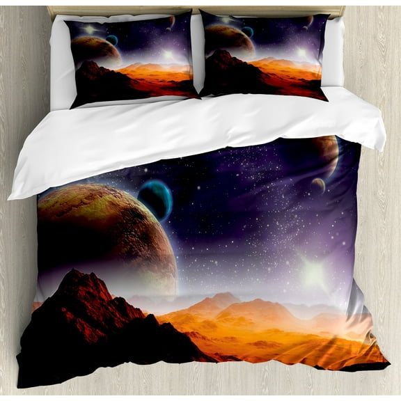 Ambesonne Nebula Duvet Cover Set, Solar Sky Orbit Comet, 2-Calking, Purple Dark Orange