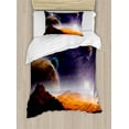 thumbnail image 1 of Ambesonne Nebula Duvet Cover Set, Solar Sky Orbit Comet, Twin, Purple Dark Orange, 1 of 3