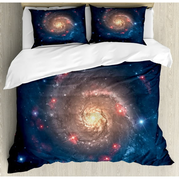Ambesonne Nebula Duvet Cover Sets, Black Hole Cosmos Space, 2-King, Petrol Blue Peach