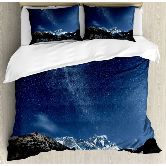 Ambesonne Nebula Duvet Cover Sets, Starry Blue Night Cosmos, 2-King, Blue Grey