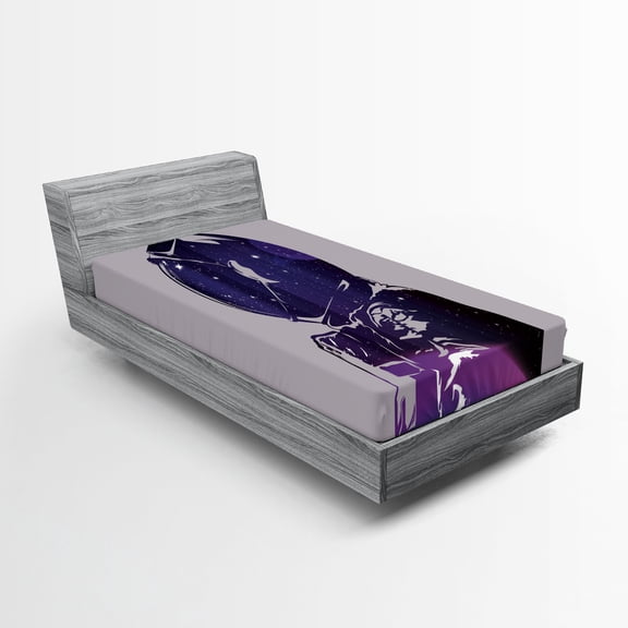 Ambesonne Nebula Fitted Sheet, Astronaut Space Outer, Twin Size, Pink Purple