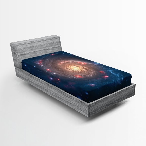 Ambesonne Nebula Fitted Sheet, Black Hole Cosmos Space, Twin XL Size, Petrol Blue Peach