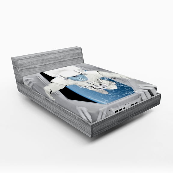 Ambesonne Nebula Fitted Sheet, Cosmic Journey Space, Queen Size, White and Blue