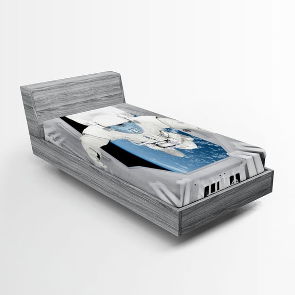 Ambesonne Nebula Fitted Sheet, Cosmic Journey Space, Twin Size, White and Blue