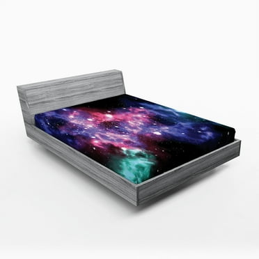 Ambesonne Nebula Fitted Sheet, Dusty Gas Cloud Stars, Queen Size, Purple Pink Navy