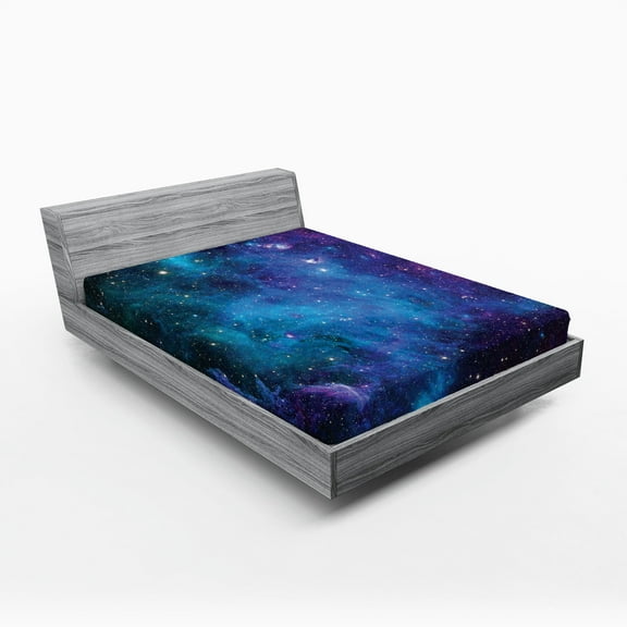 Ambesonne Nebula Fitted Sheet, Galaxy Stars in Space, Queen Size, Navy Purple
