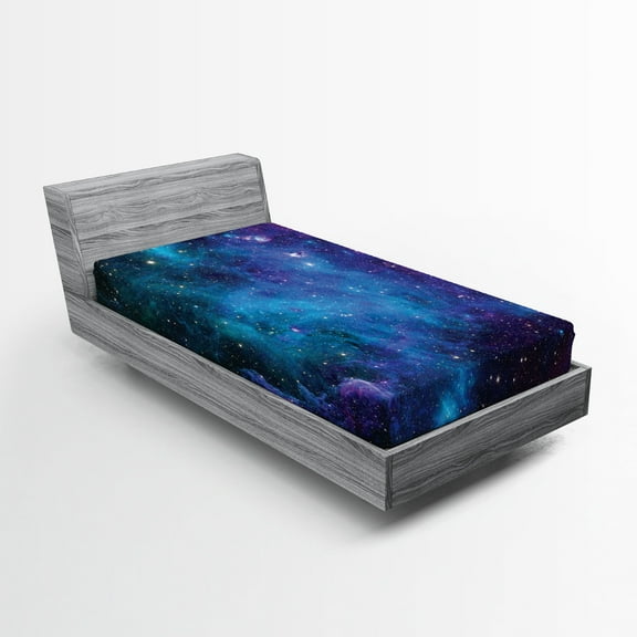 Ambesonne Nebula Fitted Sheet, Galaxy Stars in Space, Twin XL Size, Navy Purple