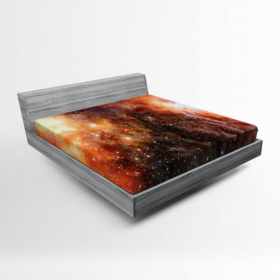 Ambesonne Nebula Fitted Sheet, Gas Cloud in Deep Space, Queen Size, Burnt Orange Black
