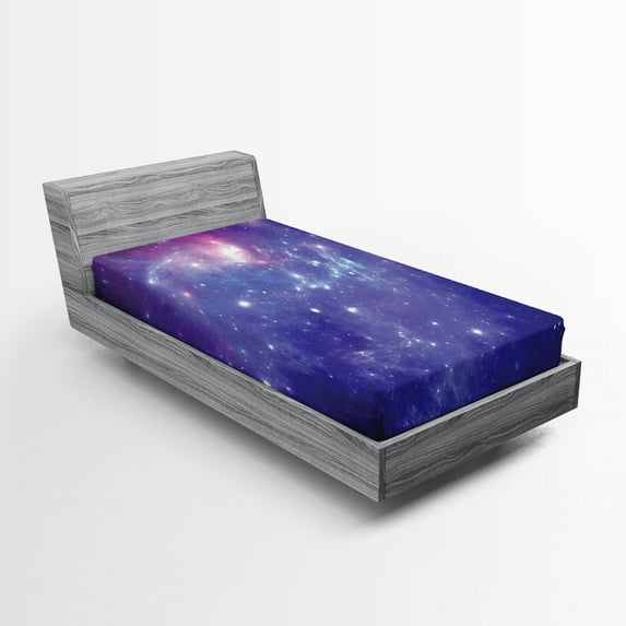 Ambesonne Nebula Fitted Sheet, Milky Way Galaxy Stars, Twin Size, Navy Purple