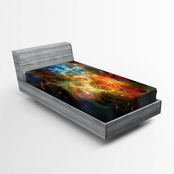 Ambesonne Nebula Fitted Sheet, Outer Space Universe, Twin Size, Navy Orange Teal
