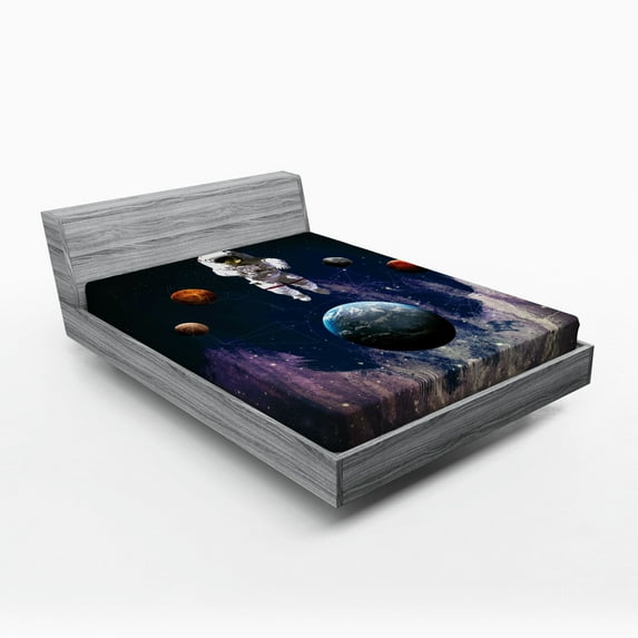 Ambesonne Nebula Fitted Sheet, Planets Astronaut Space, Queen Size, Multicolor