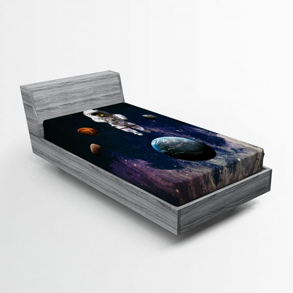 Ambesonne Nebula Fitted Sheet, Planets Astronaut Space, Twin Size, Multicolor