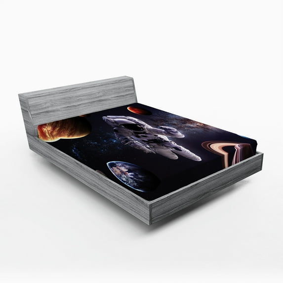 Ambesonne Nebula Fitted Sheet, Planets Galaxies, Full Size, Multicolor