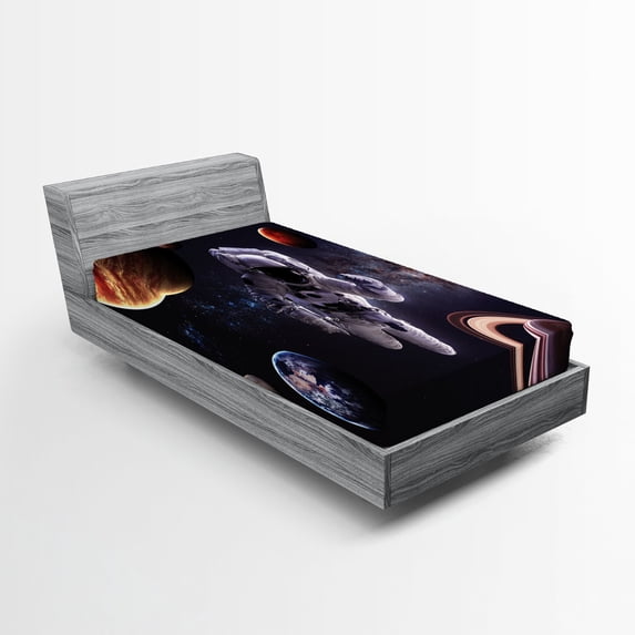 Ambesonne Nebula Fitted Sheet, Planets Galaxies, Twin XL Size, Multicolor