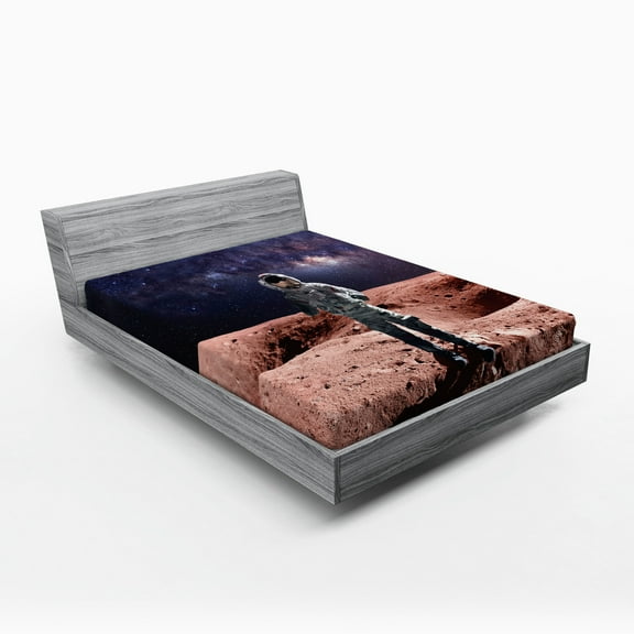 Ambesonne Nebula Fitted Sheet, Spacewalk on Mars Outer, Full Size, Purple Brown