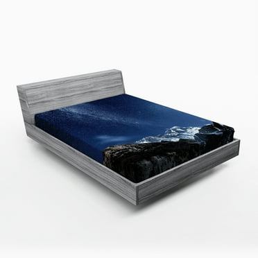 Ambesonne Nebula Fitted Sheet, Starry Blue Night Cosmos, Queen Size, Blue Grey