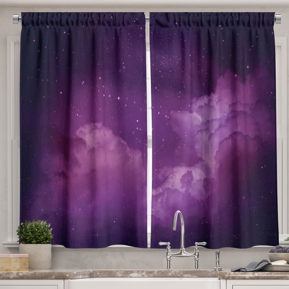 Ambesonne Nebula Kitchen Curtains, Cosmic Celestial Stars, 55"x39", Indigo Magenta