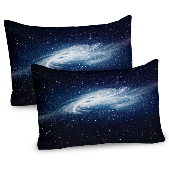 Ambesonne Nebula Pillow Sham 2 Pack, Milky Way Galaxy Space, 26"x20", Navy White